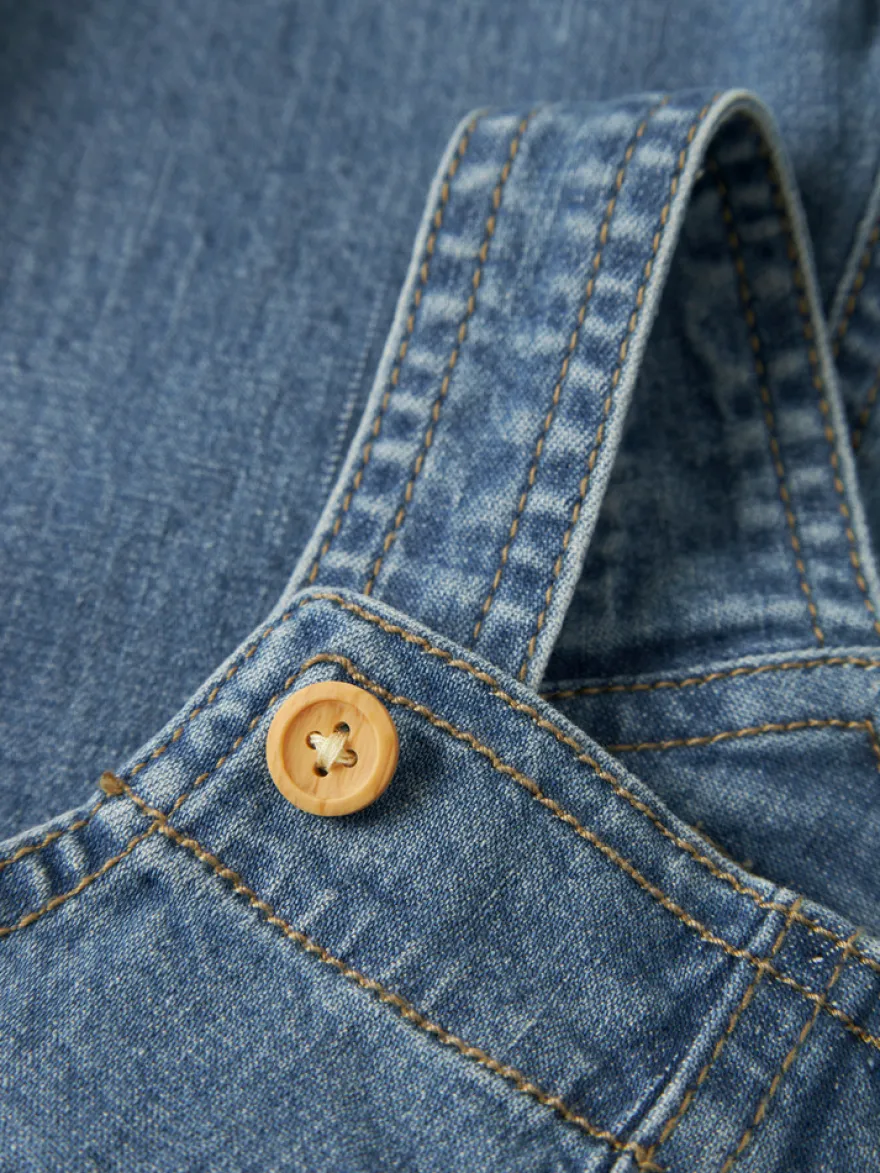 Lou Denim Hängselbyxor - Medium Blue Denim