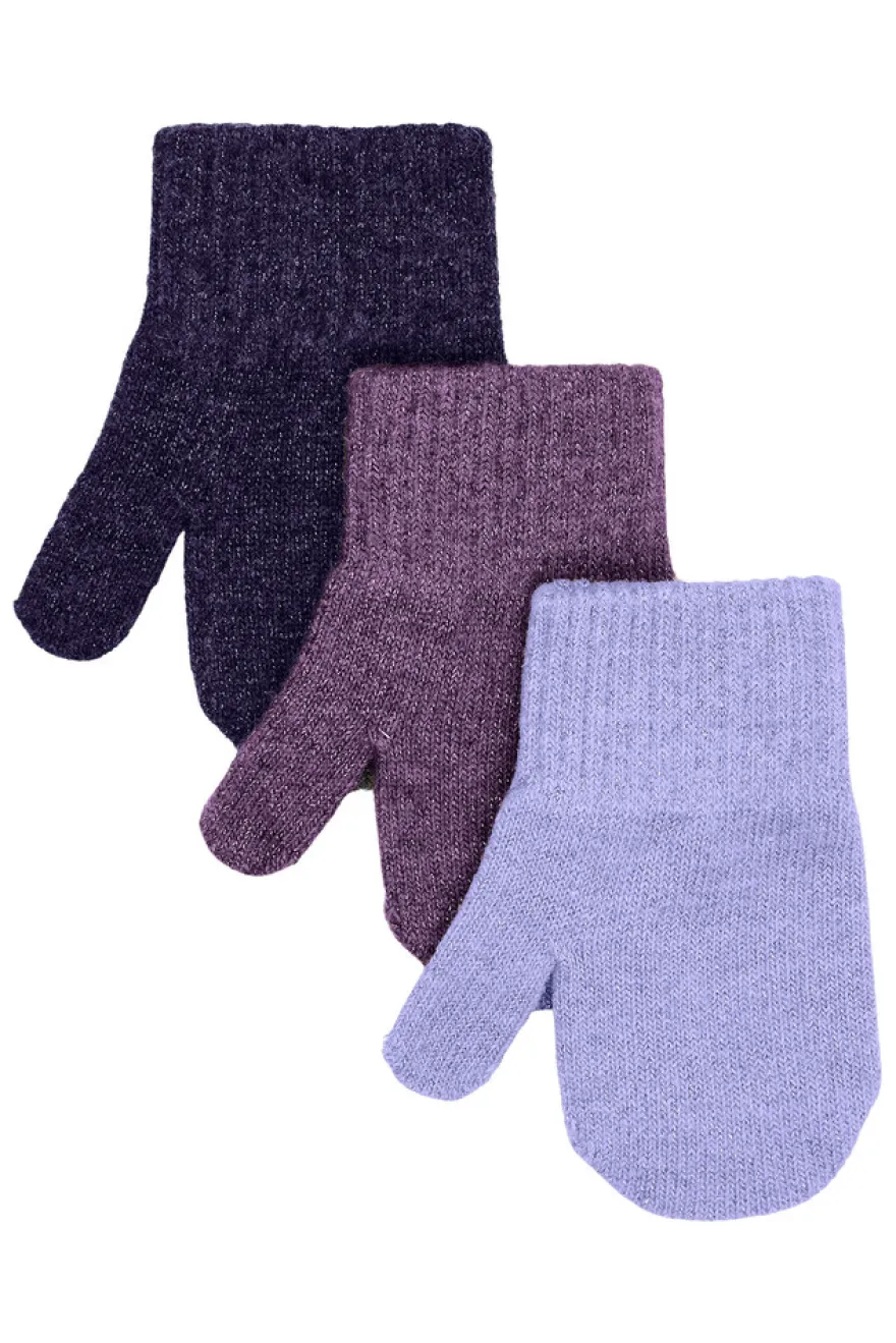 Mikk-Line Magiska Vantar, 3-Pack Med Lurex - Plum Perfect-Catawaba Grape-Purple Sage