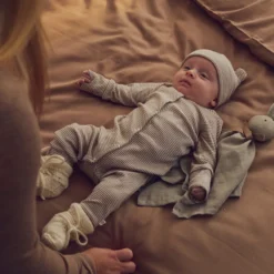 Mini Stripe Rib Jummpsuit - Balsam Cream/Walnut