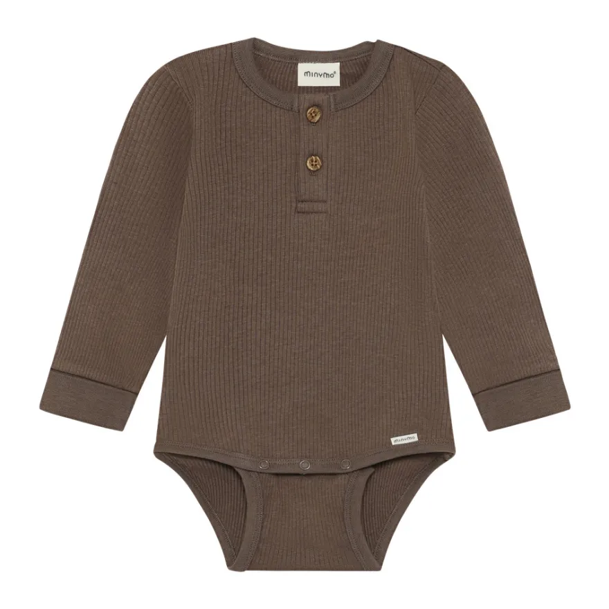 Minymo Långärmad Rib Body - Chocolate Chip
