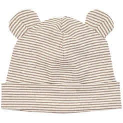 Müsli Mini Stripe Rib Mössa m. Öron - Balsam Cream/Walnut/Oat