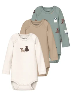 Name It Hund Långärmad Body 3-Pack - Green Milieu