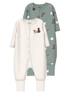 Name It Hund Pyjamas m. Dragkedja 2-Pack - Green Milieu