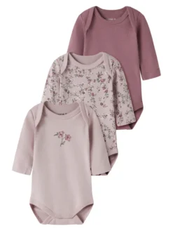 Name It Violetblomma Långärmad Body 3-Pack - Violet Ice
