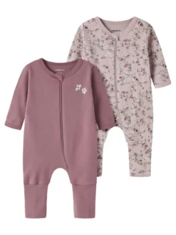 Name It Violetblomt Pyjamas m. Dragkedja 2-Pack - Violet Ice