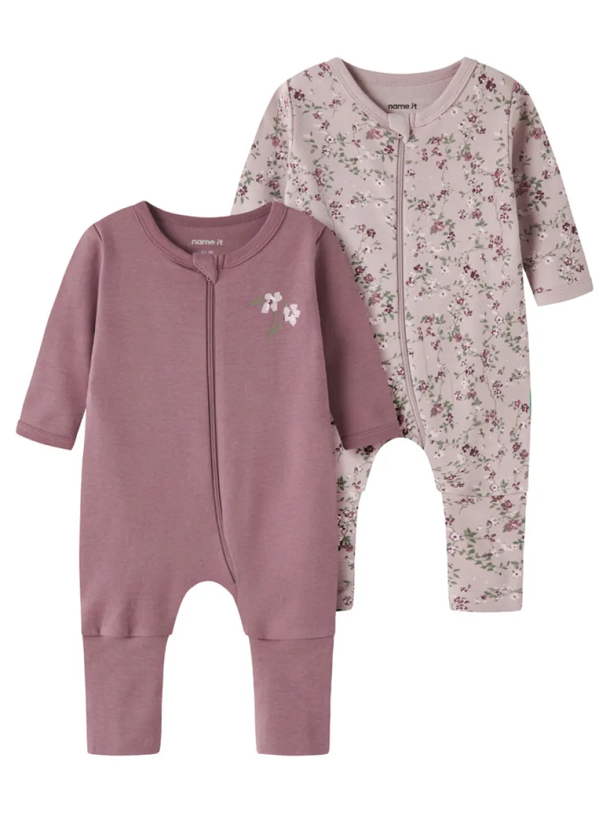 Name It Violetblomt Pyjamas m. Dragkedja 2-Pack - Violet Ice