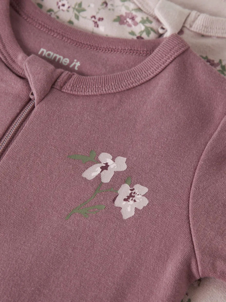 Name It Violetblomt Pyjamas m. Dragkedja 2-Pack - Violet Ice