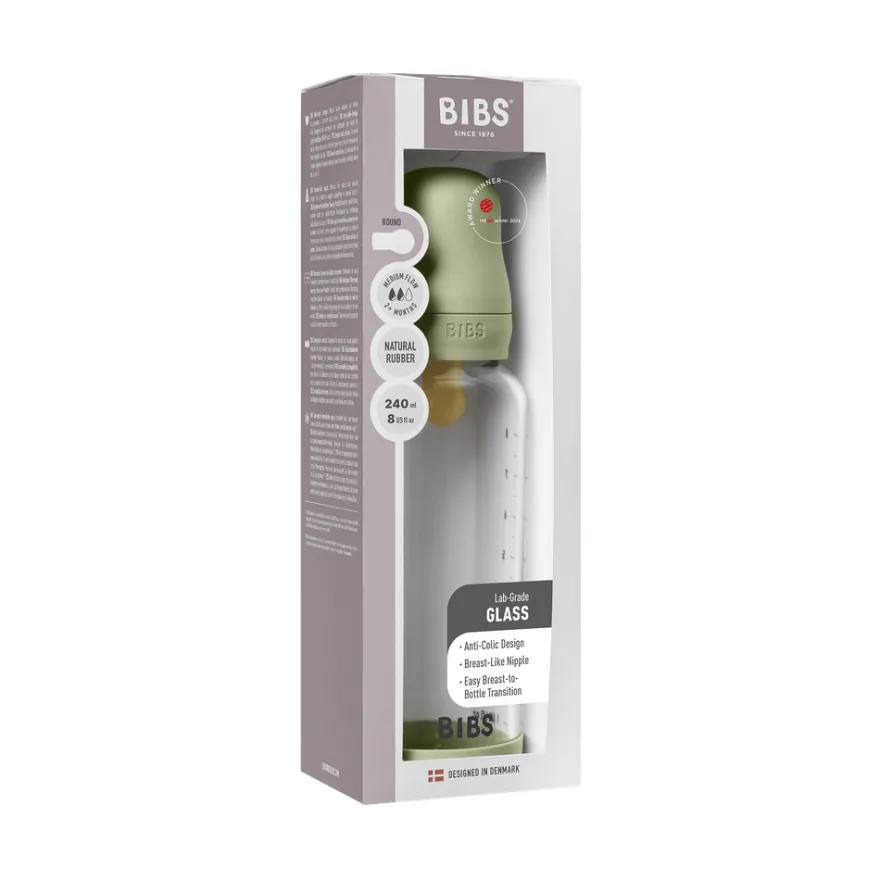 Nappflaska Glas Baby Latex Medium Slow Flow 240 ml - Sage
