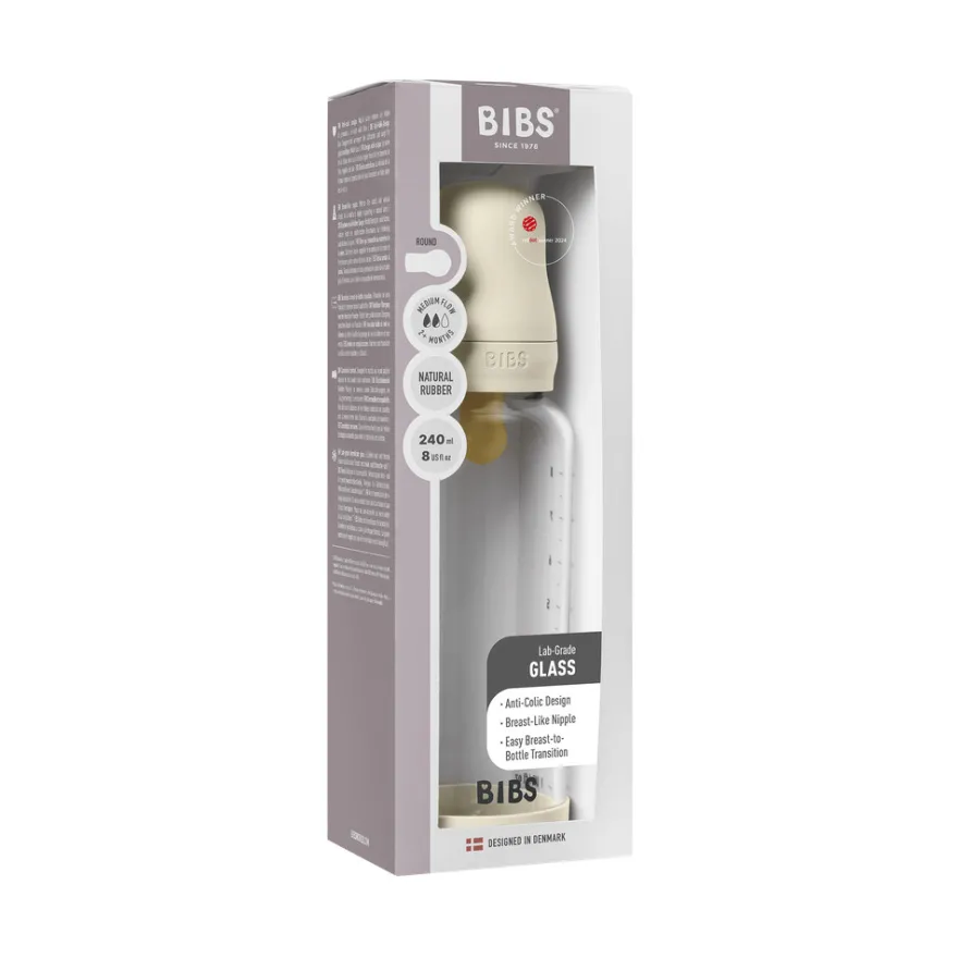 Nappflaska Glas Baby Latex Medium Slow Flow 240 ml - Ivory