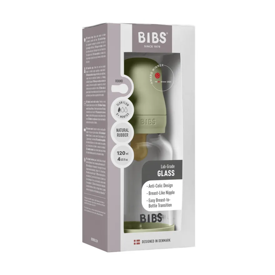 Nappflaska Glas Baby Latex Slow Flow 120 ml - Sage