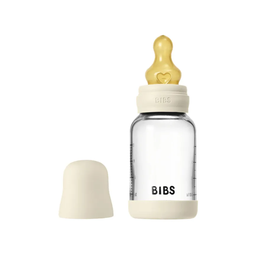 Nappflaska Glas Baby Latex Slow Flow 120 ml - Ivory