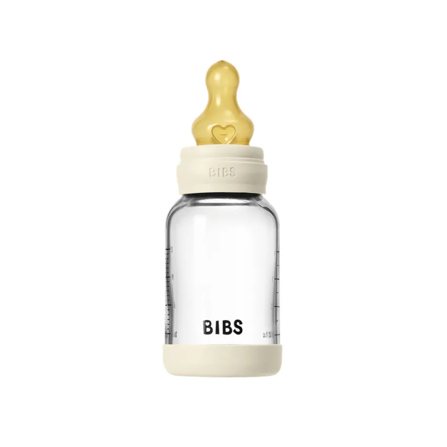 Nappflaska Glas Baby Latex Slow Flow 120 ml - Ivory