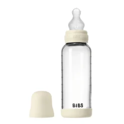 Nappflaska Glas Baby Silikon Medium Slow Flow 240 ml - Ivory