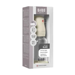 Nappflaska Glas Baby Silikon Slow Flow 120 ml - Ivory