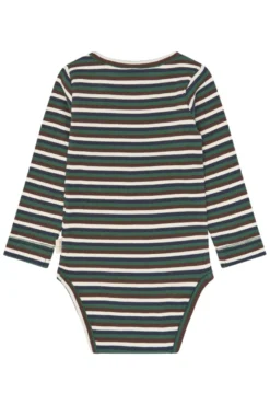 Petit Piao Song Långärmad Body - Trekking Green Multistriped