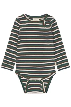 Petit Piao Song Långärmad Body - Trekking Green Multistriped