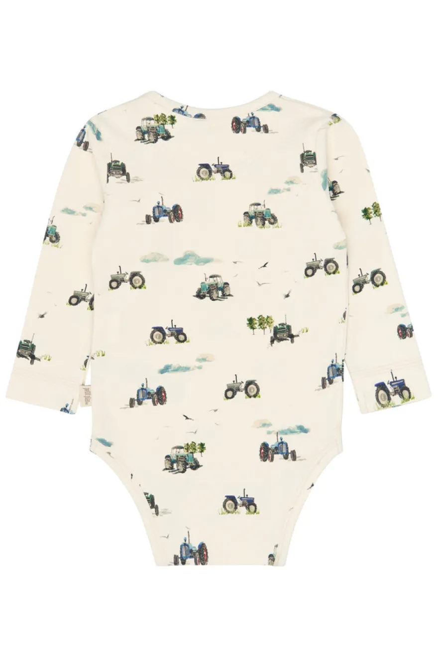 Petit Piao Star Långärmad Body - Eggnog Tractor