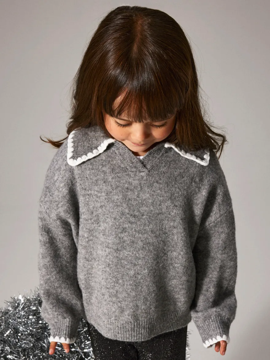 Rikasa Stickad Polo - Grey Melange