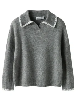 Rikasa Stickad Polo - Grey Melange