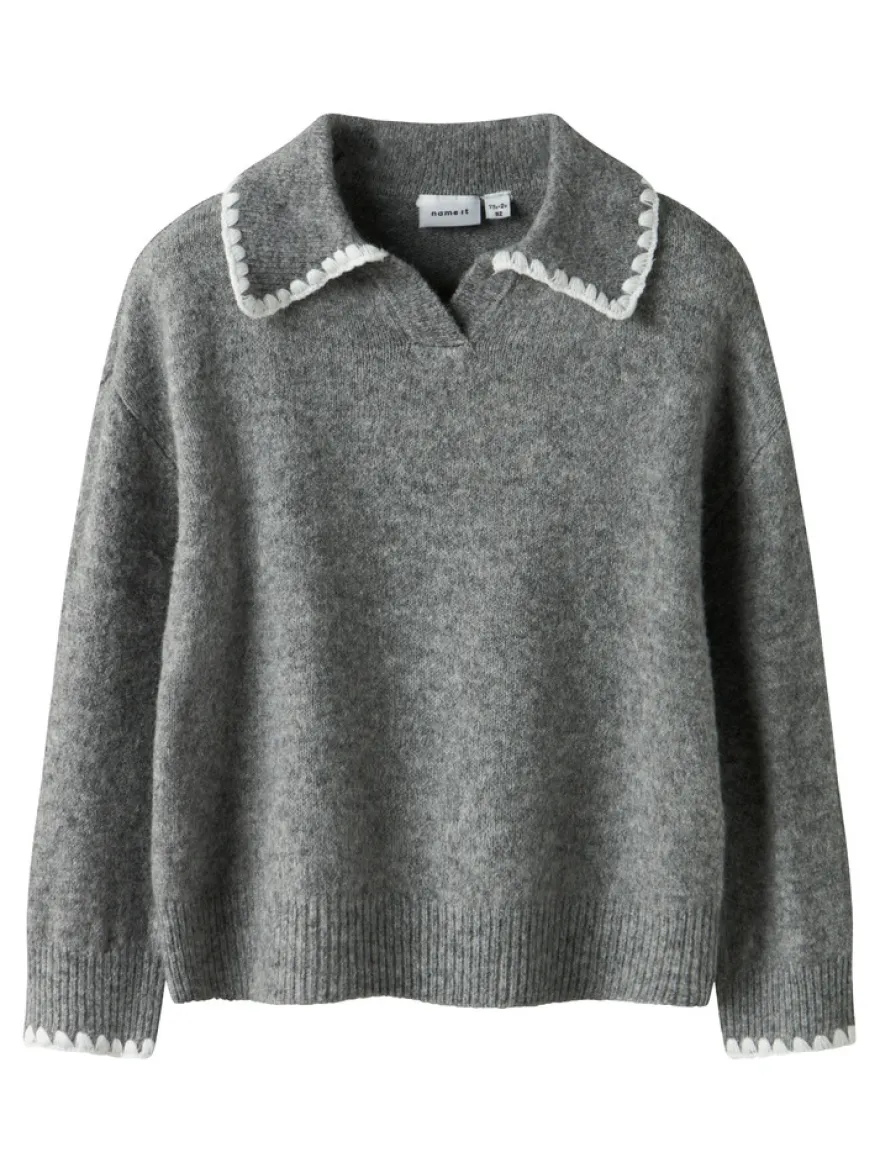Rikasa Stickad Polo - Grey Melange