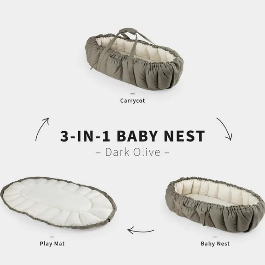 Sebra 3-i-1 Babynest - Dark Olive