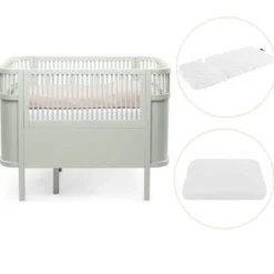 Sebra Växasäng 2i1 Baby & Juniorsäng Och Madrass - Mist Green
