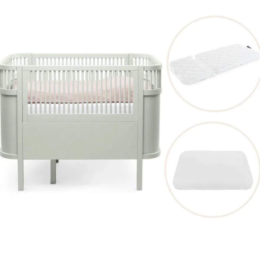 Sebra Växasäng 2i1 Baby & Juniorsäng Och Madrass - Mist Green