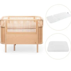 Sebra Växasäng 2i1 Baby & Juniorsäng Och Madrass - Wooden Edition