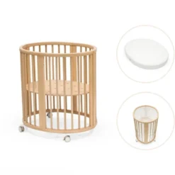 Stokke® Sleepi Mini V3 Spjälsäng Inkl. Madrass, Lakan & Spjälskydd – Natural
