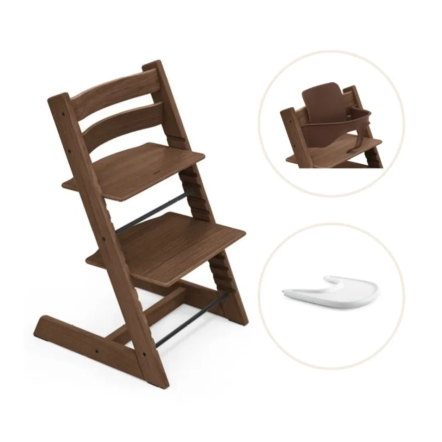 Stokke® Tripp Trapp Stol Oak Inkl. Babyset & Bricka - Warm Brown