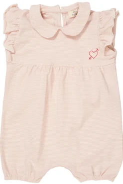 Stribet romper m. hjerte broderi - DUSTY ROSE