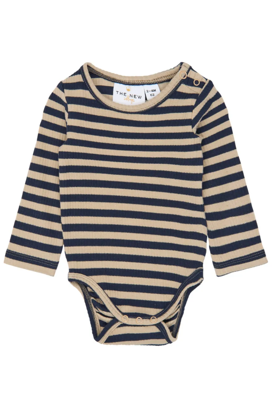 The New Siblings Fro Långärmad Rib Body - Navy Blazer Striped