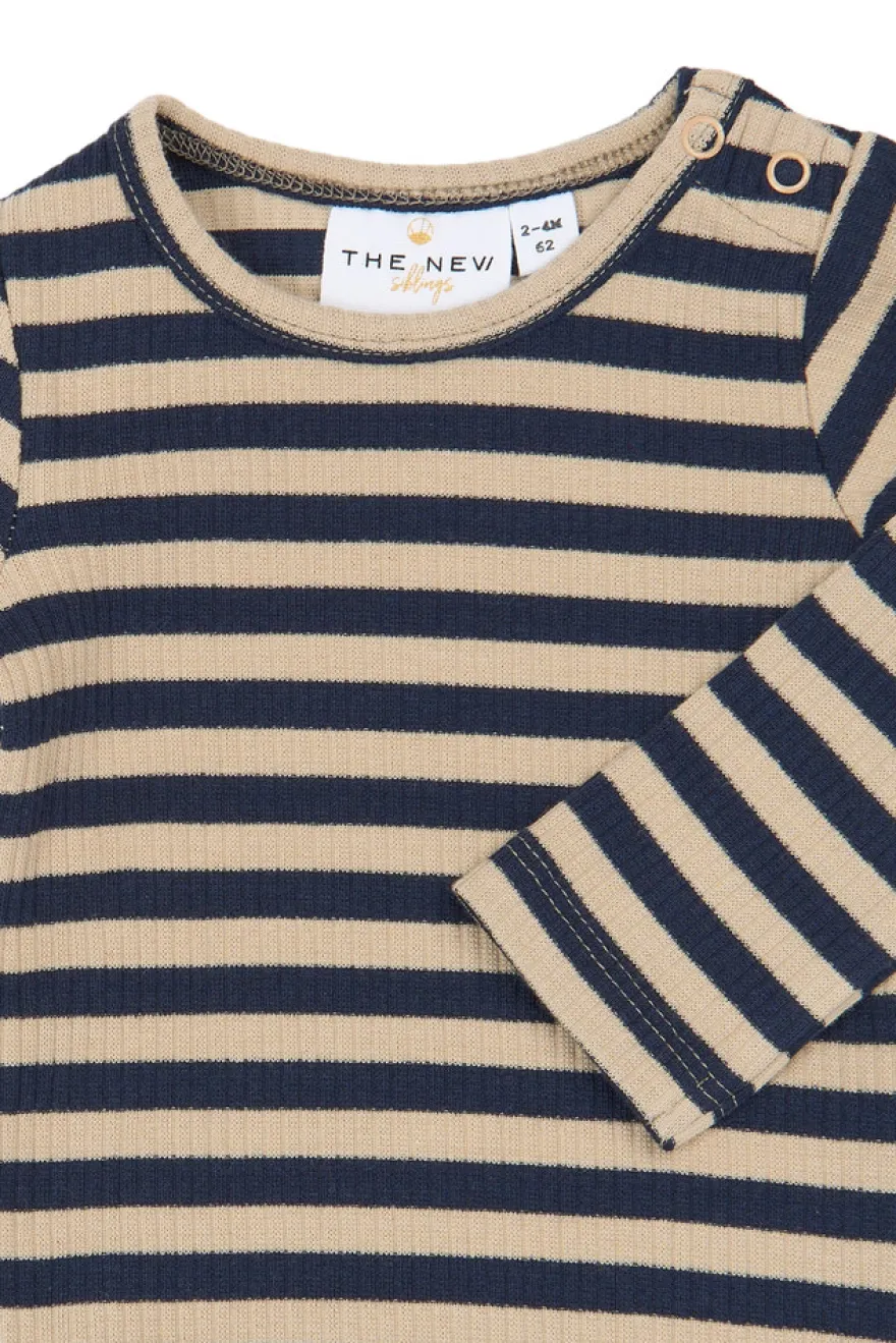 The New Siblings Fro Långärmad Rib Body - Navy Blazer Striped