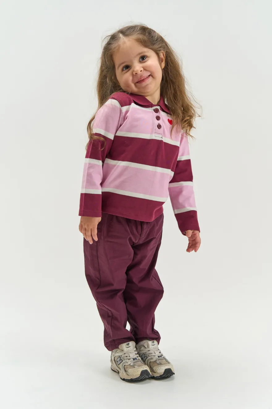 The New Siblings Vidalia Pique Polo - Burgundy Striped