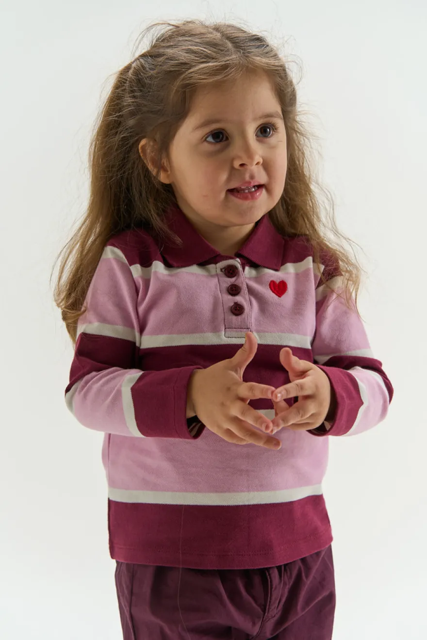 The New Siblings Vidalia Pique Polo - Burgundy Striped