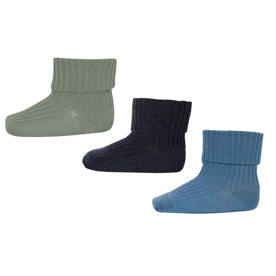 Ull Rib Babystrumpor 3 -pack - Dark Denim Melange