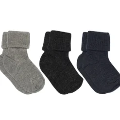Ull Rib Babystrumpor 3 -pack - Grey Melange