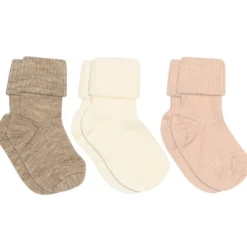 Ull Rib Babystrumpor 3 -pack - Light Brown Melange