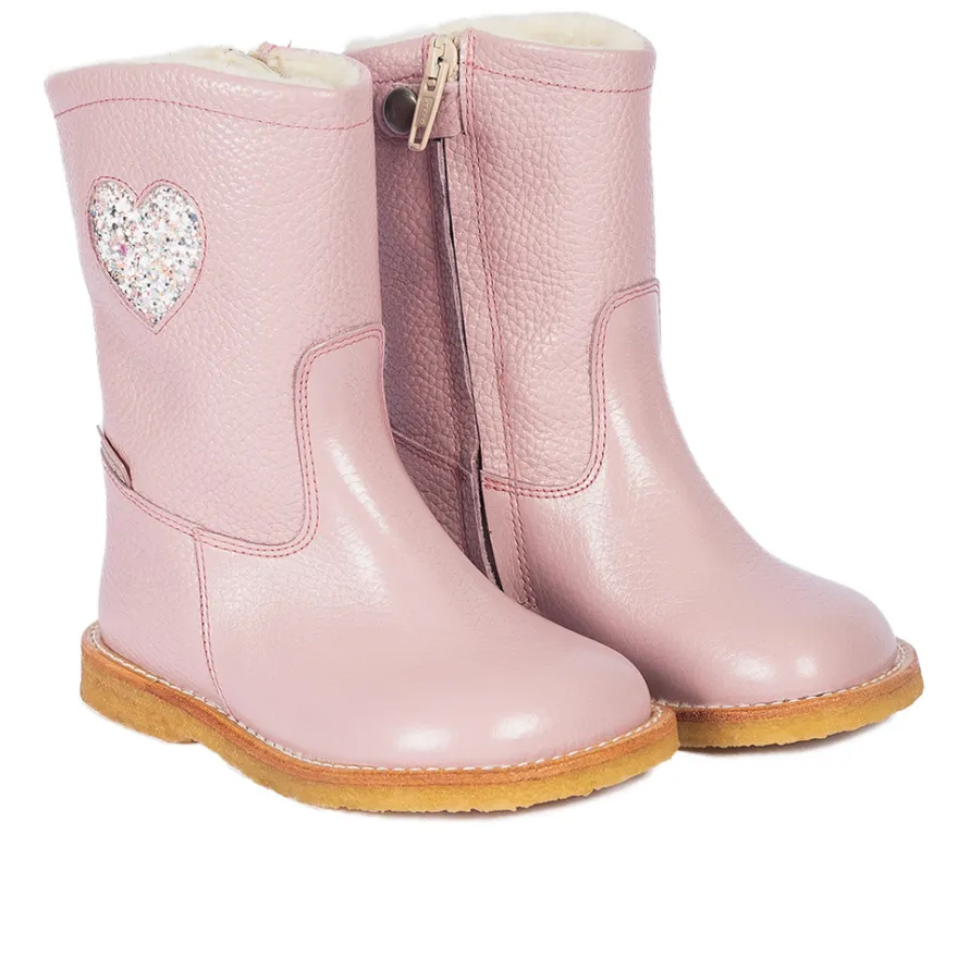 Vattenavvisande TEX-känga med glitterhjärta - Mauve