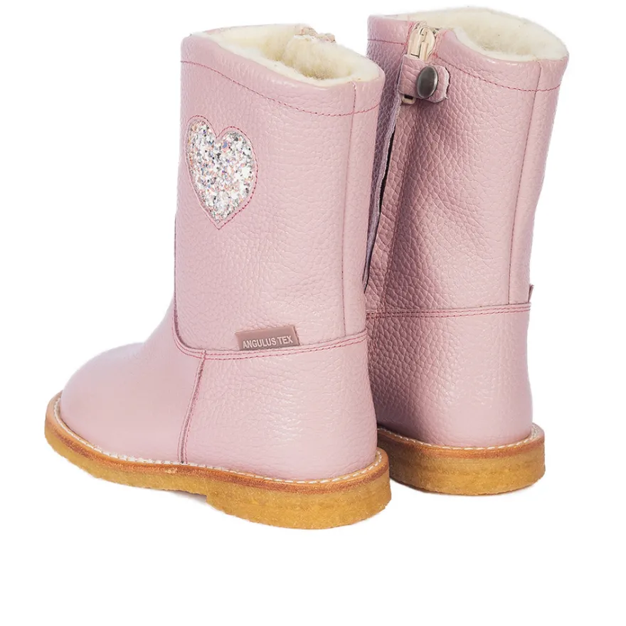 Vattenavvisande TEX-känga med glitterhjärta - Mauve
