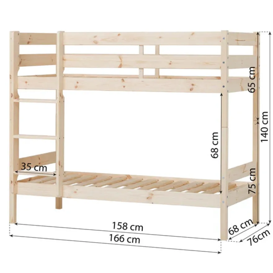 Våningssäng inkl. botten, Eco Comfort 70x160 cm – Natur