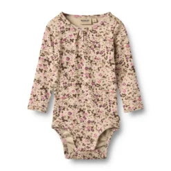 Wheat Liv Långärmad Body - Soft Sand Flower Wine